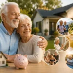 An elderly couple smiling in their garden, representing the benefits of a Reverse Mortgage for Seniors.